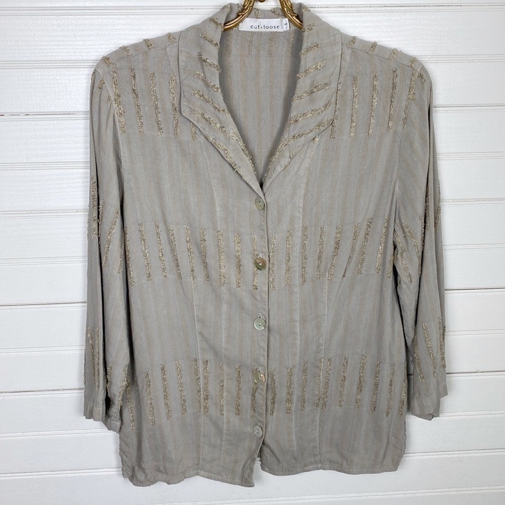 Cut Loose Linen Blend Button Down Blouse Size Small